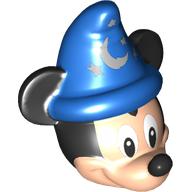 Tête de minifigurine spéciale souris mickey avec chapeau de magicien bleu foncé, oreilles noires motif imprimé (Minifig Head Special Mickey Mouse with Dark Blue Wizard Hat, Black Ears Print)