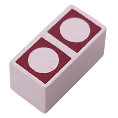 Visuel indicatif Rebrickable de Tuile Modulex 1 x 2 avec carrés bruns, motif imprimé de cercles blancs, sans supports internes (Modulex Tile 1 x 2 with Brown Squares, White Circles Print, without Internal Supports)