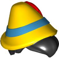 Visuel indicatif Rebrickable de Cheveux et chapeau, noir court, bande azur moyen, motif plume rouge (Hair and Hat, Black Short, Medium Azure Band, Red Plume Pattern)