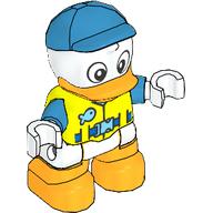 Visuel indicatif Rebrickable de Figurine Duplo canard avec gilet de sécurité, casquette bleu moyen, bec et jambes orange clair vif (Duplo Figure Duck with Safety Vest, Medium Blue Cap, Bright Light Orange Beak and Legs)