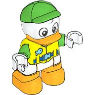 Visuel indicatif Rebrickable de Duplo figurine canard avec gilet de sécurité, casquette vert clair, lumière orange bec et jambes (Duplo Figure Duck with Safety Vest, Bright Green Cap, Bright Light Orange Beak and Legs)