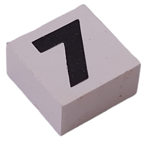 Visuel indicatif Rebrickable de Modulex tuile 2 x 2 avec motif imprimé noir '7', doublure interne noire, sans point (Modulex Tile 2 x 2 with Black '7' Print, Black Internal Lining, No Dot)