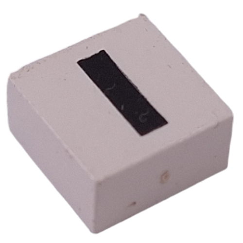 Visuel indicatif Rebrickable de Modulex tuile 2 x 2 avec motif imprimé noir 'I', doublure interne noire, sans point (Modulex Tile 2 x 2 with Black 'I' Print, Black Internal Lining, No Dot)