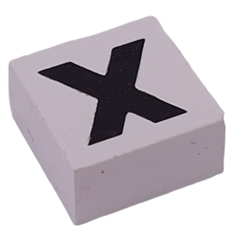 Visuel indicatif Rebrickable de Modulex tuile 2 x 2 avec motif imprimé noir 'X', doublure interne noire, sans point (Modulex Tile 2 x 2 with Black 'X' Print, Black Internal Lining, No Dot)