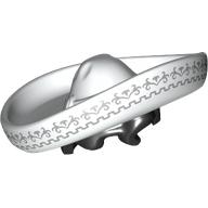Visuel indicatif Rebrickable de Cheveux et chapeau, Sombrero avec cheveux noirs, motif imprimé décorations argentées (Hair and Hat, Sombrero with Black Hair, Silver Decorations Print)