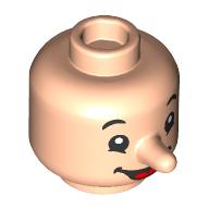 Tête de minifigurine Spécial avec nez moulé, yeux noirs, sourire bouche ouverte, motif imprimé langue (Minifig Head Special with Molded Nose, Black Eyes, Open Mouth Smile, Tongue Print)