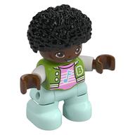 Visuel indicatif Rebrickable de Figurine Duplo enfant, noir afro, jambes vert d’eau légères, chemise rose vif motif imprimé (Duplo Figure Child, Afro Black, Light Aqua Legs, Bright Pink Shirt Print)