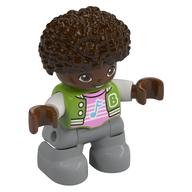 Visuel indicatif Rebrickable de Figurine Duplo enfant, brun foncé afro, jambes gris bleuté clair, chemise rose vif avec motif imprimé note de musique (Duplo Figure Child, Afro Dark Brown, Light Bluish Gray Legs, Bright Pink Shirt with Music Note Print)