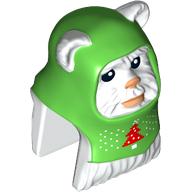 Tête de minifigurine Spécial, Ewok avec capuche verte brillante moulée, arbre de Noël rouge, motif imprimé flocons de neige (Minifig Head Special, Ewok with Molded Bright Green Hood, Red Christmas Tree, Snowflakes Print)