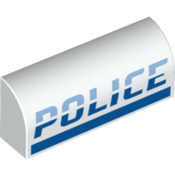 Visuel indicatif Rebrickable de Brique courbée 1 x 4 x 1 1/3 Non tenons avec motif imprimé bleu moyen et bleu 'POLICE' (Brick Curved 1 x 4 x 1 1/3 No Studs with Medium Blue and Blue 'POLICE' Print)