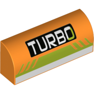 Visuel indicatif Rebrickable de Brique courbée 1 x 4 x 1 1/3 Non tenons avec motif imprimé 'TURBO' et blanc et vert citron (Brick Curved 1 x 4 x 1 1/3 No Studs with 'TURBO' and White and Lime Print)