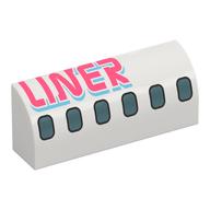 Visuel indicatif Rebrickable de Brique courbée 1 x 4 x 1 1/3 Non tenons avec fenêtres d'avion, motif imprimé corail 'LINER' (Brick Curved 1 x 4 x 1 1/3 No Studs with Airplane Windows, Coral 'LINER' Print)