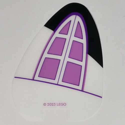 Visuel indicatif Rebrickable de Oreille de chat, pointe noire avec motif imprimé fenêtre lavande moyen (Cat Ear, Black Tip with Medium Lavender Window Print)