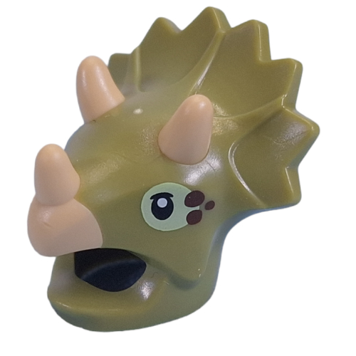 Costume / masque tricératops avec des cornes de beige, vert jaunâtre / yeux brun foncé motif imprimé (Costume / Mask Triceratops with Tan Horns, Yellowish Green/Dark Brown Eyes Print)
