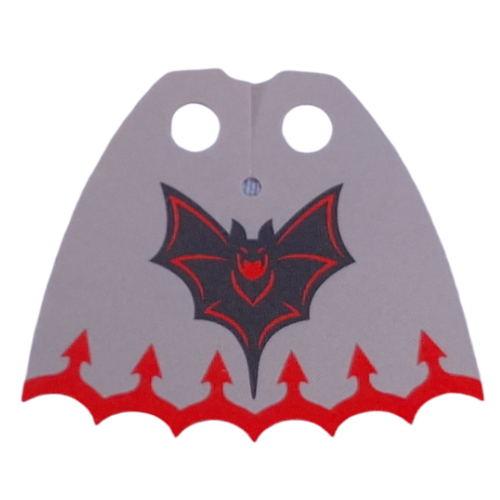 Cape décolleté, festonné 7 points avec cape gris clair bleuté, chauve-souris noir/rouge, garniture rouge avec motif imprimé de flèches (Neckwear Cape, Scalloped 7 Points with Light Bluish Grey Cape, Black/Red Bat, Red Trim with Arrows Print)