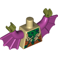 Visuel indicatif Rebrickable de Torse avec ailes de chauve-souris et vert et veine violette et motif imprimé fourrure orange foncé, bras magenta avec ailes, mains vert olive (Torso with Bat Wings and Green and Purple Vein and Dark Orange Fur Print, Magenta Arms with Wings, Olive Green Hands)