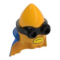 Tête de minifigurine Spécial, Minion, cône, motif de lunettes à 2 yeux noir, casquette bleu, motif imprimé bouche jaune (Minifig Head Special, Minion, Cone, Black 2-Eyed Goggles Pattern, Blue Cape, Yellow Mouth Print)