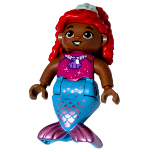Visuel indicatif Rebrickable de Figurine Duplo avec cheveux haut rouge, coquille vert d’eau légère, jambes de sirène azur moyen (Duplo Figure with Hair High Red, Light Aqua Shell, Medium Azure Mermaid Legs)