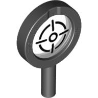 Visuel indicatif Rebrickable de Loupe avec cadre épais et poignée solide avec lentille transparente avec motif imprimé cible (Equipment Magnifying Glass with Thick Frame and Solid Handle with Trans-Clear Lens with Target Aim Print)