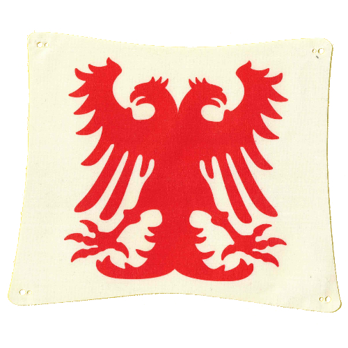 Visuel indicatif Rebrickable de Voile trapézoïdale 24 x 20 avec motif imprimé aigle rouge à 2 têtes (Sail Trapezoid 24 x 20 with Red 2-Headed Eagle Print)