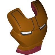 Tête accessoire visière charnière supérieure avec bouclier de visage en or, lignes noires sur le avant et les yeux blancs motif imprimé (Iron Man) (Headwear Accessory Visor Top Hinge with Gold Face Shield, Black Lines on Forehead and White Eyes Print (Iron Man))