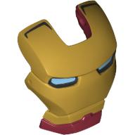 Tête accessoires visière haut charnière avec bouclier de visage en or et lumineux bleu clair yeux motif imprimé (Iron Man) (Headwear Accessory Visor Top Hinge with Gold Face Shield and Bright Light Blue Eyes Print (Iron Man))