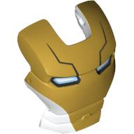Tête accessoires visière haut charnière avec les yeux bleus et blancs et or visage bouclier et lignes noires motif imprimé (espace Iron Man) (Headwear Accessory Visor Top Hinge with Blue and White Eyes and Gold Face Shield and Black Lines Print (Space Iron Man))