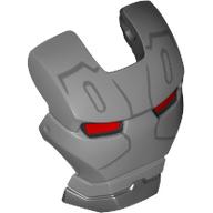 Tête accessoires visière haut charnière avec bouclier de visage en argent, yeux rouges et lignes noires et formes motif imprimé (machine de guerre) (Headwear Accessory Visor Top Hinge with Silver Face Shield, Red Eyes and Black Lines and Shapes Print (War Machine))