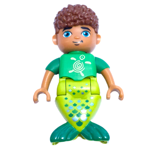 Visuel indicatif Rebrickable de Figurine Duplo avec cheveux frisés brun rougeâtre, jambes de sirène de vert citron (Duplo Figure with Hair Curly Reddish Brown, Lime Mermaid Legs)
