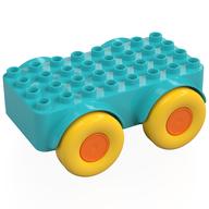 Visuel indicatif Rebrickable de Duplo Car Base 4 x 8 avec quatre grandes roues jaunes et moyeux oranges (Duplo Car Base 4 x 8 with Four Large Yellow Wheels and Orange Hubs)