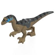 Visuel indicatif Rebrickable de Animal, dinosaure, rapace, adulte avec queue gris bleuté foncé, marques noires, motif imprimé visage bleu (Animal, Dinosaur, Raptor, Adult with Dark Bluish Grey Tail, Black Markings, Blue Face Print)