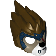 Masque lion avec visage beige foncé et coiffe bleu foncé avec motif imprimé de cercles d'or (Mask Lion with Dark Tan Face and Dark Blue Headpiece with Gold Circles Print)
