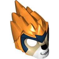 Masque lion avec visage beige, sourire tordu et motif imprimé coiffe bleu foncé (Mask Lion with Tan Face, Crooked Smile and Dark Blue Headpiece Print)