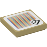 Visuel indicatif Rebrickable de Tuile spécial 2 x 2 inversé avec motif imprimé gâteau et code à barres (autocollant) (Tile Special 2 x 2 Inverted with Cake and Barcode Print (Sticker))