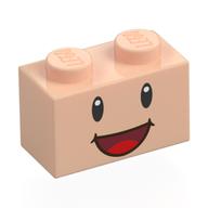 Brique Spécial 1 x 2 avec 2 tenons sur 1 côté, avec visage, yeux noirs et bouche ouverte sourire motif imprimé (Brick Special 1 x 2 with 2 Studs on 1 Side, with Face, Black Eyes and Open Mouth Smile Print)