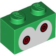 Brique Spécial 1 x 2 avec 2 tenons sur 1 côté avec, Yeux Blancs, Motif imprimé pupilles Rouges (Brick Special 1 x 2 with 2 Studs on 1 Side with, White Eyes, Red Pupils Print)