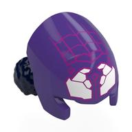 Visuel indicatif Rebrickable de Cheveux et casque avec deux chignons bleu foncé, crochets d’araignée blancs et motifs de toile rose foncé imprimés (Hair and Helmet, Dark Blue Double Buns, White Spider-Fangs, Dark Pink Webbings Print)