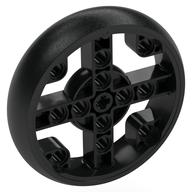 Visuel indicatif Rebrickable de Roue à 4 rayons avec 2 trous, 4 inserts et pneu intégral noir (Wheel with 4 Spokes with 2 Holes, 4 Inserts and Black Integral Tire)