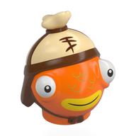 Tête poisson spécial avec casque beige, garniture brun rougeâtre, yeux blancs, motif imprimé bouche jaune (bâton à poisson) (Head Special Fish with Tan Helmet, Reddish Brown Trim, White Eyes, Yellow Mouth Print (Fishstick))