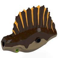 Visuel indicatif Rebrickable de Partie du corps d'animal, dinosaure, corps de spinosaurus avec le ventre de beige foncé, marquages orange lumineux imprimés (Animal Body Part, Dinosaur, Spinosaurus Body with Dark Tan Belly, Bright Light Orange Markings Print)