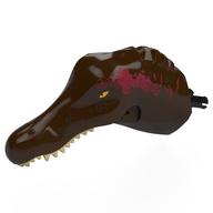 Visuel indicatif Rebrickable de Partie du corps animal, Dinosaure, Tête de Spinosaurus avec dents blanches, Marquage rouge foncé (Animal Body Part, Dinosaur, Spinosaurus Head with White Teeth, Dark Red Markings Print)