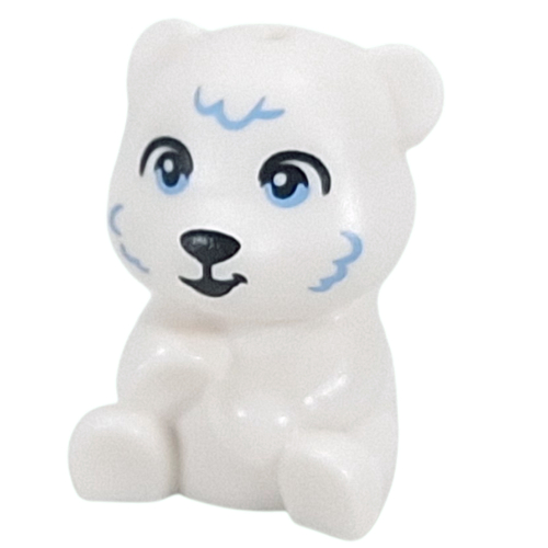 Visuel indicatif Rebrickable de Animal, ourson assis avec des yeux bleus moyens, stries de fourrure motif imprimé (ours polaire) (Animal, Bear Cub Sitting with Medium Blue Eyes, Fur Streaks Print (Polar Bear))