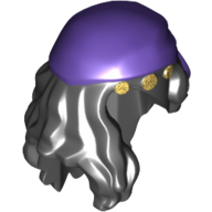 Cheveux mi-longs avec séparation et wrap de chiffon / bandana violet foncé et 3 pièces d'or motif imprimé (Hair Mid-Length with Parting and Rag Wrap / Bandana Dark Purple and 3 Gold Coins Print)
