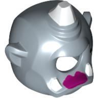 Masque cyclops avec corne blanche, dents blanches, rouge à lèvres magenta et grain de beauté noire motif imprimé (Mask Cyclops with White Horn, White Teeth, Magenta Lipstick and Black Beauty Mark Print)
