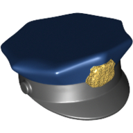 Chapeau, police avec insigne moulé, or, bleu foncé motif imprimé dessus (Hat, Police with Molded Badge, Gold, Dark Blue Top Print)
