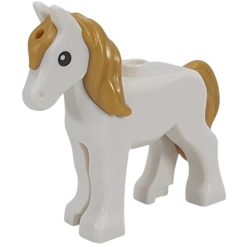 Visuel indicatif Rebrickable de Animal, poulain, longue crinière or nacré avec yeux noirs motif imprimé (Animal, Foal, Long Mane Pearl Gold with Black Eyes Print)