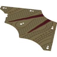 Visuel indicatif Rebrickable de Voile, 13 x 13, en lambeaux avec rayures rouge foncé, échelles de serpent orange foncé, motif imprimé de symboles asiatiques (Sail, 13 x 13, Tattered with Dark Red Stripes, Dark Orange Snake Scales, Asian Symbols Print)