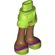 Visuel indicatif Rebrickable de Mini-poupée bassin et court avec jambes de nougat moyen et bande magenta sur sandales à la vert citron motif imprimé (Minidoll Hips and Shorts with Medium Nougat Legs and Magenta Stripe on Lime Sandals Print)