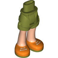 Mini-poupée bassin et court avec jambes de nougat clair et chaussures orange, semelles vert olive, lacets blanches imprimé [charnière épaisse] (Minidoll Hips and Shorts with Light Nougat Legs and Orange Shoes, Olive Green Soles, White Laces Print [Thick Hinge])