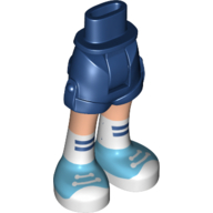 Mini-poupées bassin et short aux jambes de nougat clair, chaussettes blanches au genou à rayures bleu foncé, baskets moyen azur imprimé (Minidoll Hips and Shorts with Light Nougat Legs, White Knee Socks with Dark Blue Stripes, Medium Azure Sneakers Print)